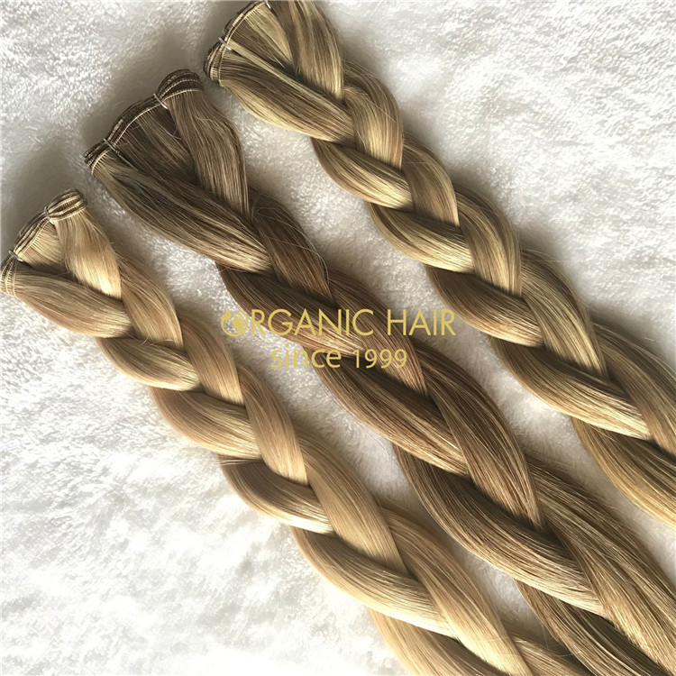 Hand tied wefts hair extensions blonde color and piano color X203